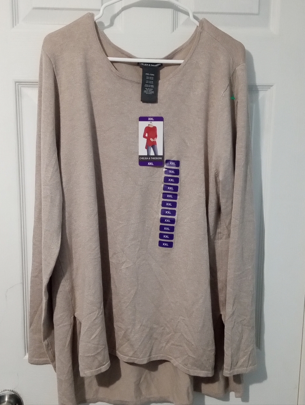 Chelsea & Theodore Beige Long Sleeve Scoop Neck Sweater
